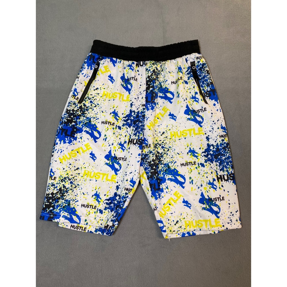 G-Net Mens Hustle Graphic Shorts White Blue Yellow Splatter Size Large RN114856